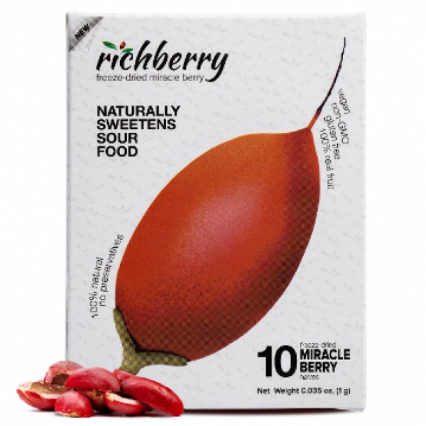 Miracle Berry By Richberry, 1 Pack Of 10 Halves (1g), Naturally Sweetens Sour Food, No Preservatives, Great For Snacks And Taste Tripping, Vegan